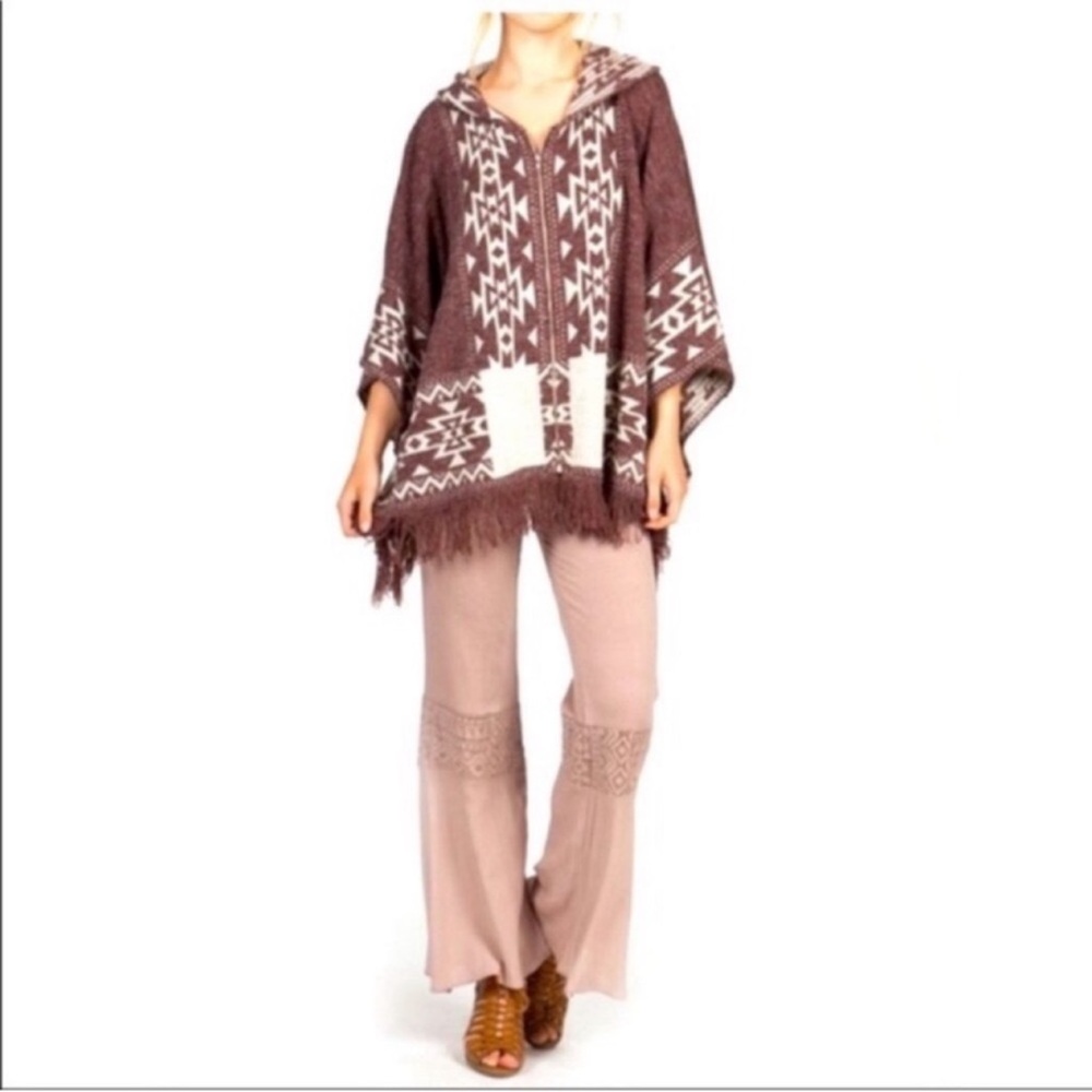 Monoreno Cardigan Sweater Shawl Boho Zip Hooded Poncho Women’s Size Medium